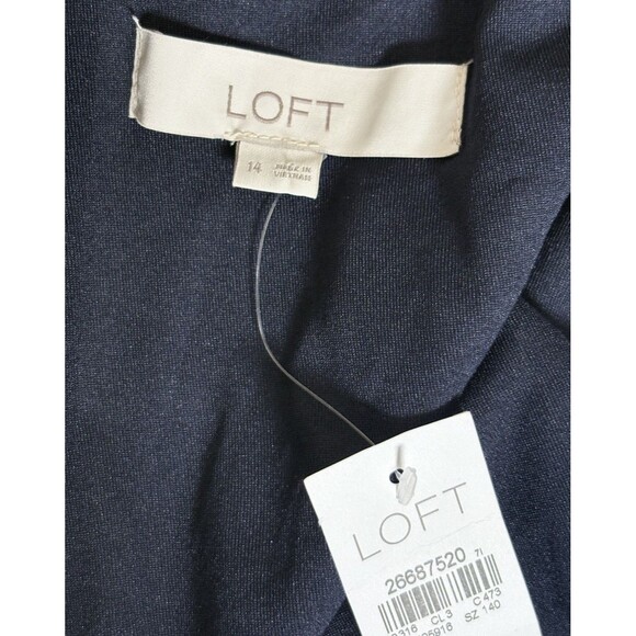 Loft Wrap Dress Women’s Size 14 Navy Blue White Polka Dots Stretch - Picture 5 of 6